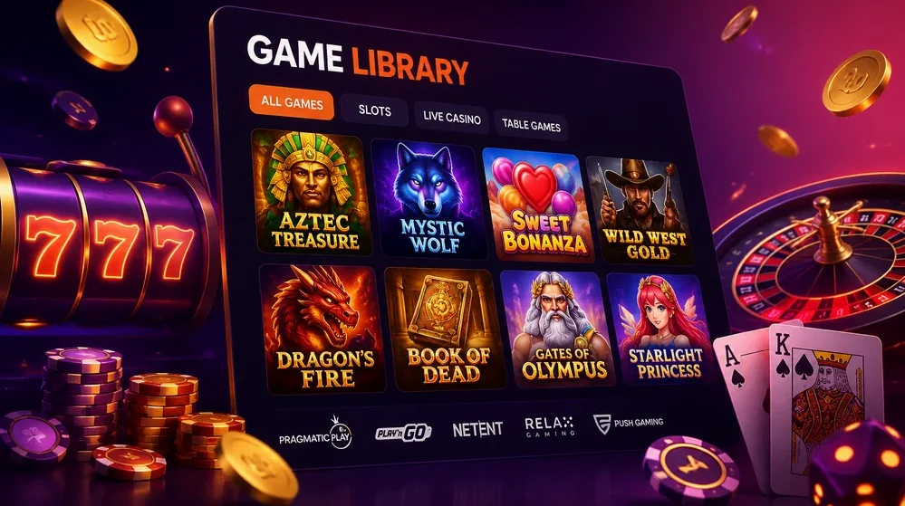 grid of pokie thumbnails from various providers